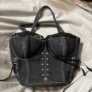 Edgy Black Denim Corset Hand Bag